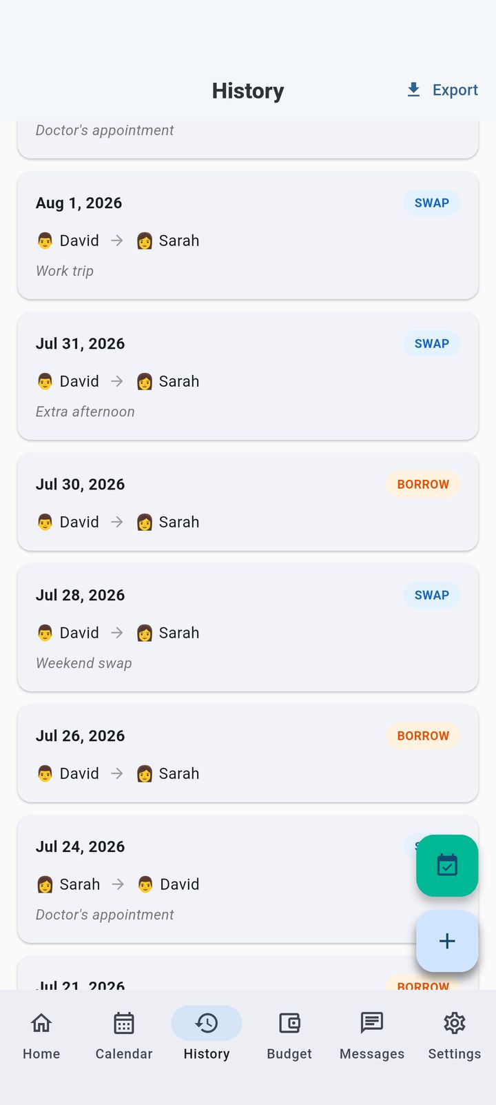 Swap and exchange history log in SplitDay