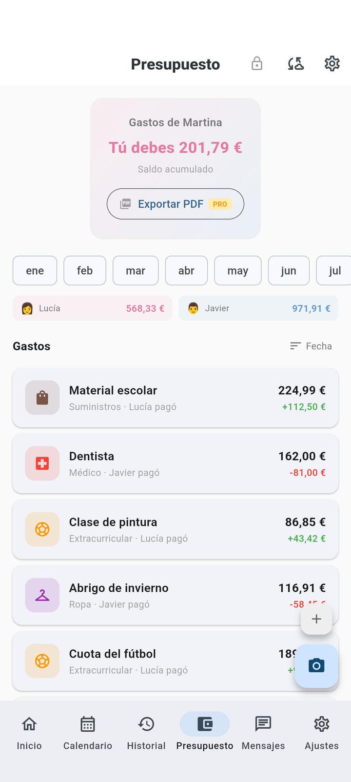 Pantalla de facturación y plan de suscripción en SplitDay